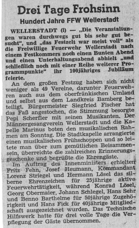 Zeitungsbericht aus dem Erlanger Tagblatt Juli 1977 über die 100-Jahr-Feier